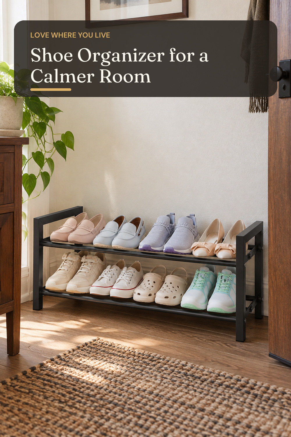 Detsuk Expandable Metal Shoe Rack for Closet Entryway, 2 Tier Shoe Storage; styling inspiration