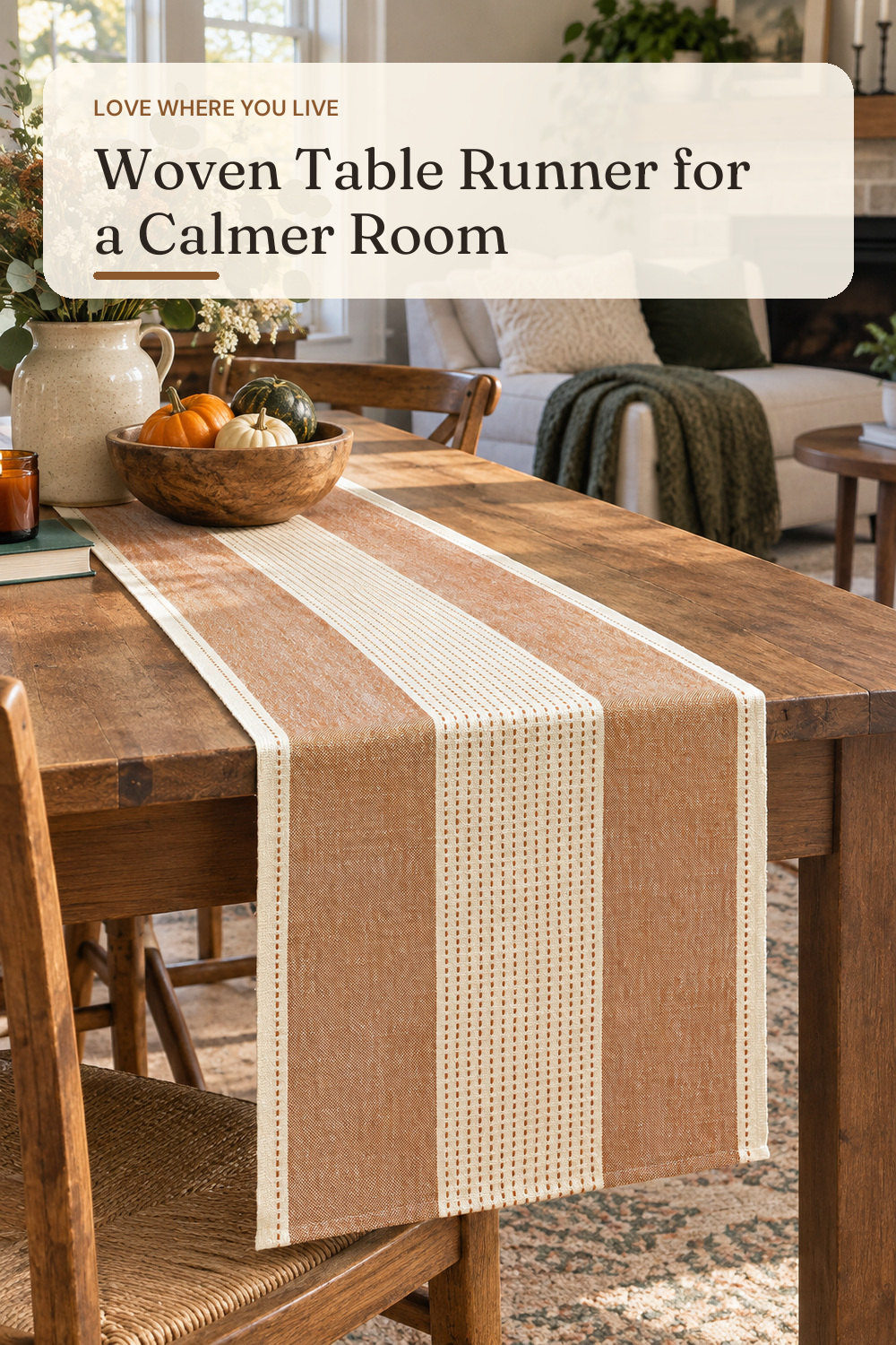 Artoid Mode Caramel Farmhouse Rustic Fall Table Runner, Seasonal Macrame Fabric Kitchen Dining Holiday Wedding Table Decor for Home Party 13x72 Inch; styling inspiration