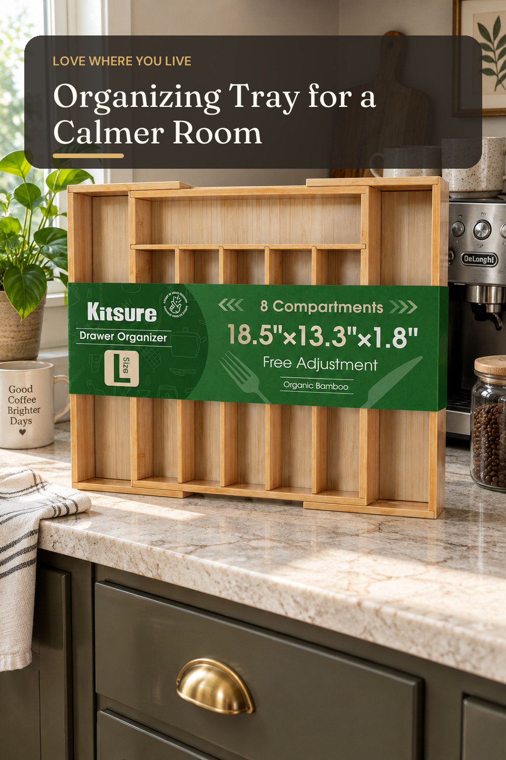 Kitsure Silverware Organizer, Bamboo Kitchen Drawer Tray, Natural, Large; styling inspiration