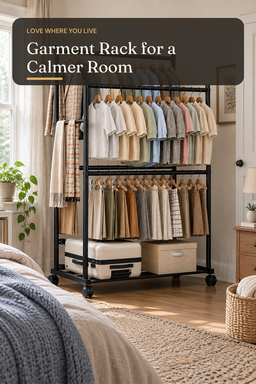 Clothes Rack - 36.2" x 21.3" x 72", 4-Bar Double Rod Rolling Metal Clothing Rack for Hanging Clothes, Portable Garment Rack with Wheels for Bedroom Laundry, Closet Wardrobe, Black; styling inspiration