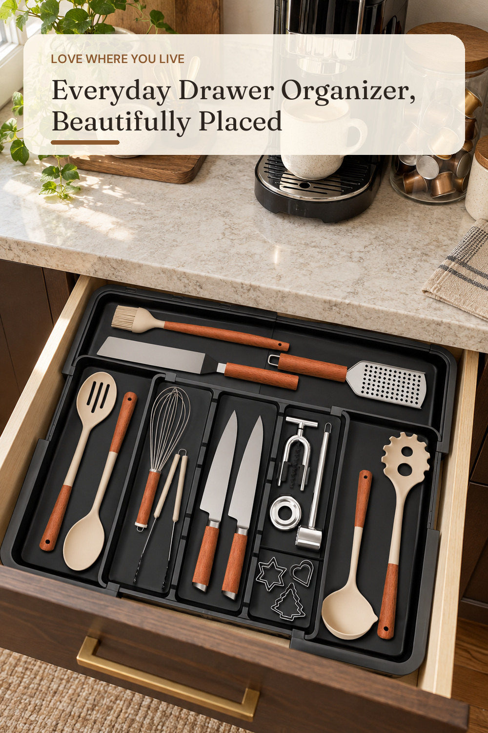 Spaclear Large Kitchen Utensil Drawer Organizer Expandable Silverware Tray; styling inspiration
