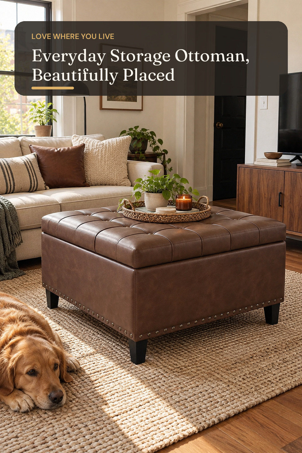 FiveWillowise 31.5 Inch Large Square Ottoman with Storage,Faux Leather; styling inspiration