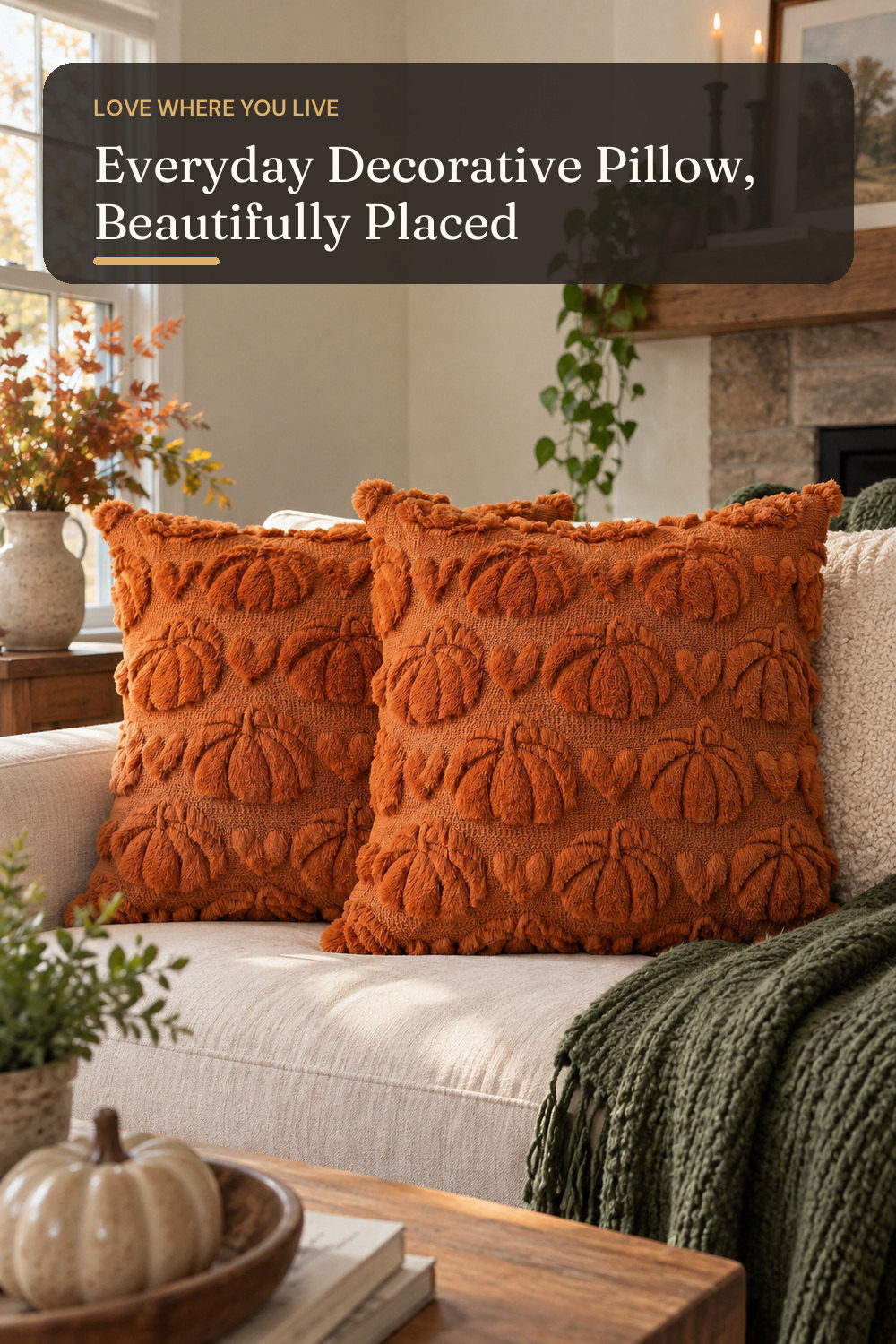 AVOIN colorlife Caramel Pumpkin Fall Throw Pillow Covers 18x18 Inch; styling inspiration
