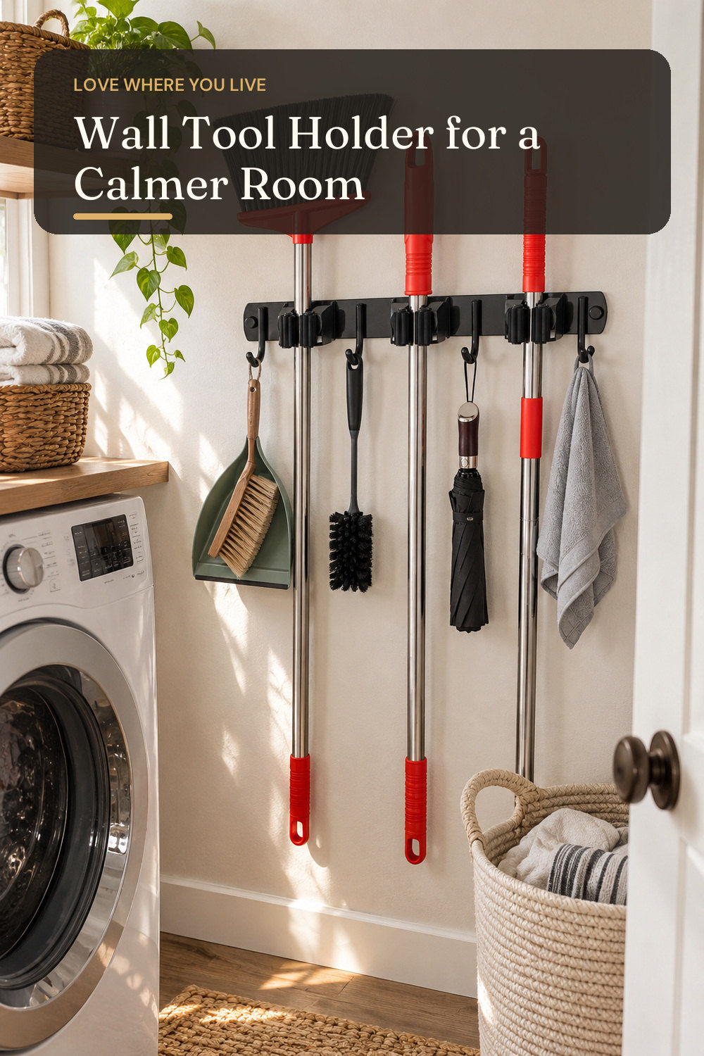 Mop and Broom Holder Wall Mount, Upgraded Broom Hanger Wall Mount, Stainless Steel Broom Organizer for Closet Garage Laundry Room Kitchen Wall Decor(3Racks 4Hooks Black); styling inspiration