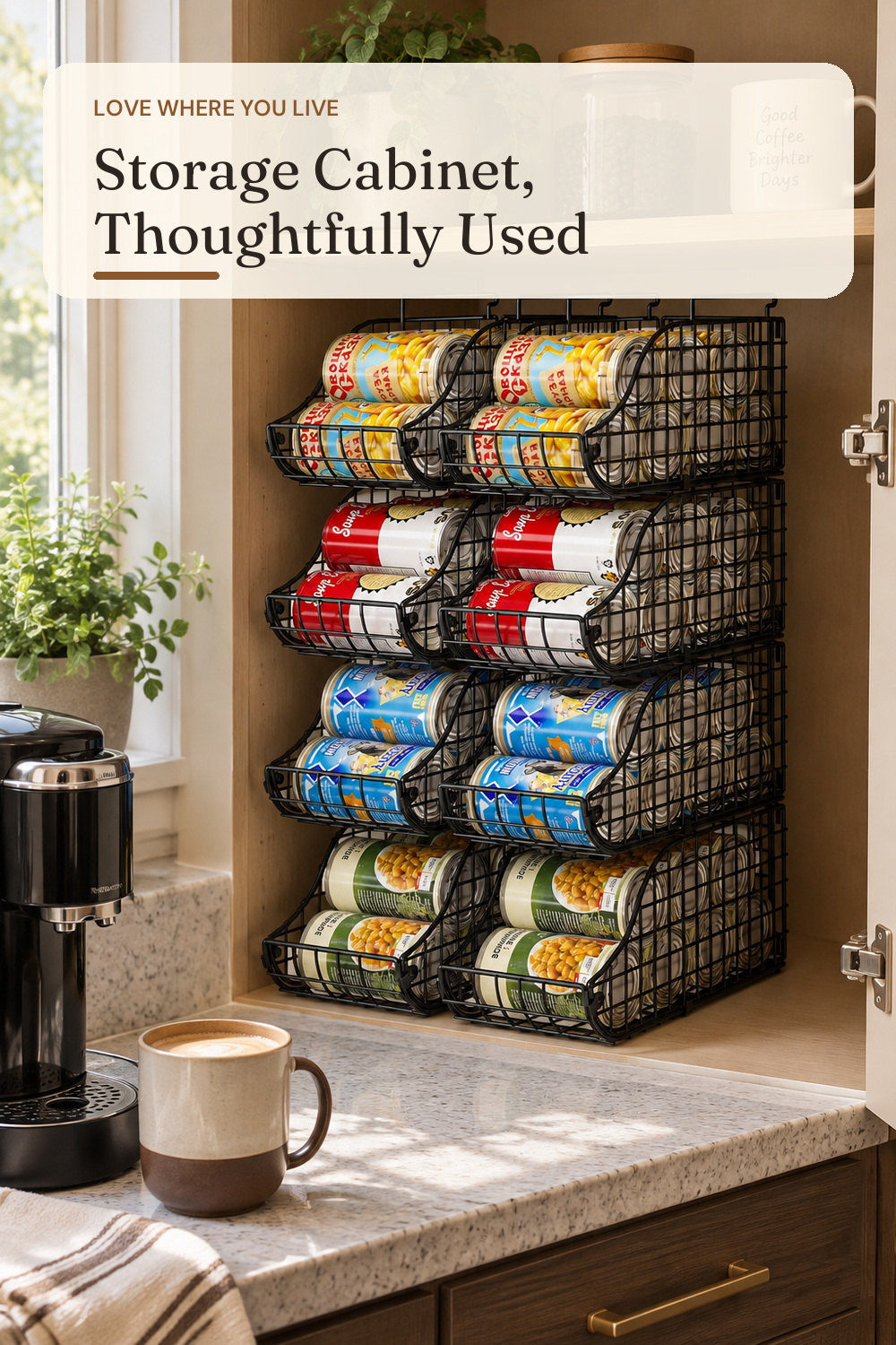 Sonyabecca 8 Pack Stackable Can Organizer for Pantry Cabinet Food Storage; styling inspiration
