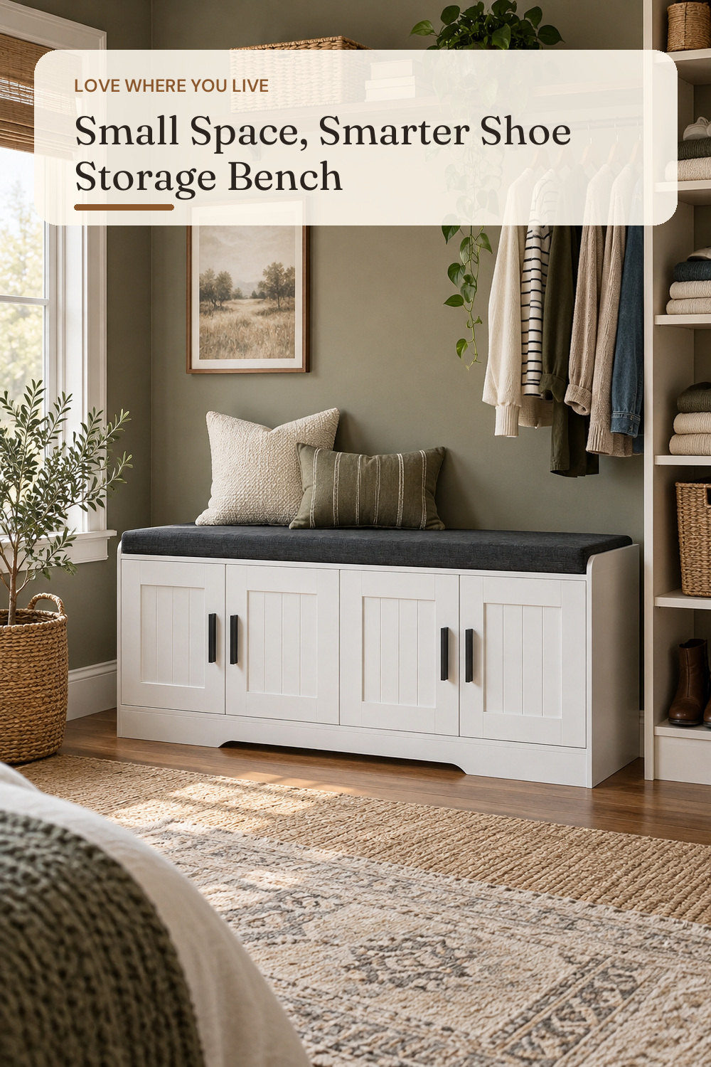 Homleke Shoe Storage Bench, 4 Doors & Thickened Padded Seat Cushion; styling inspiration
