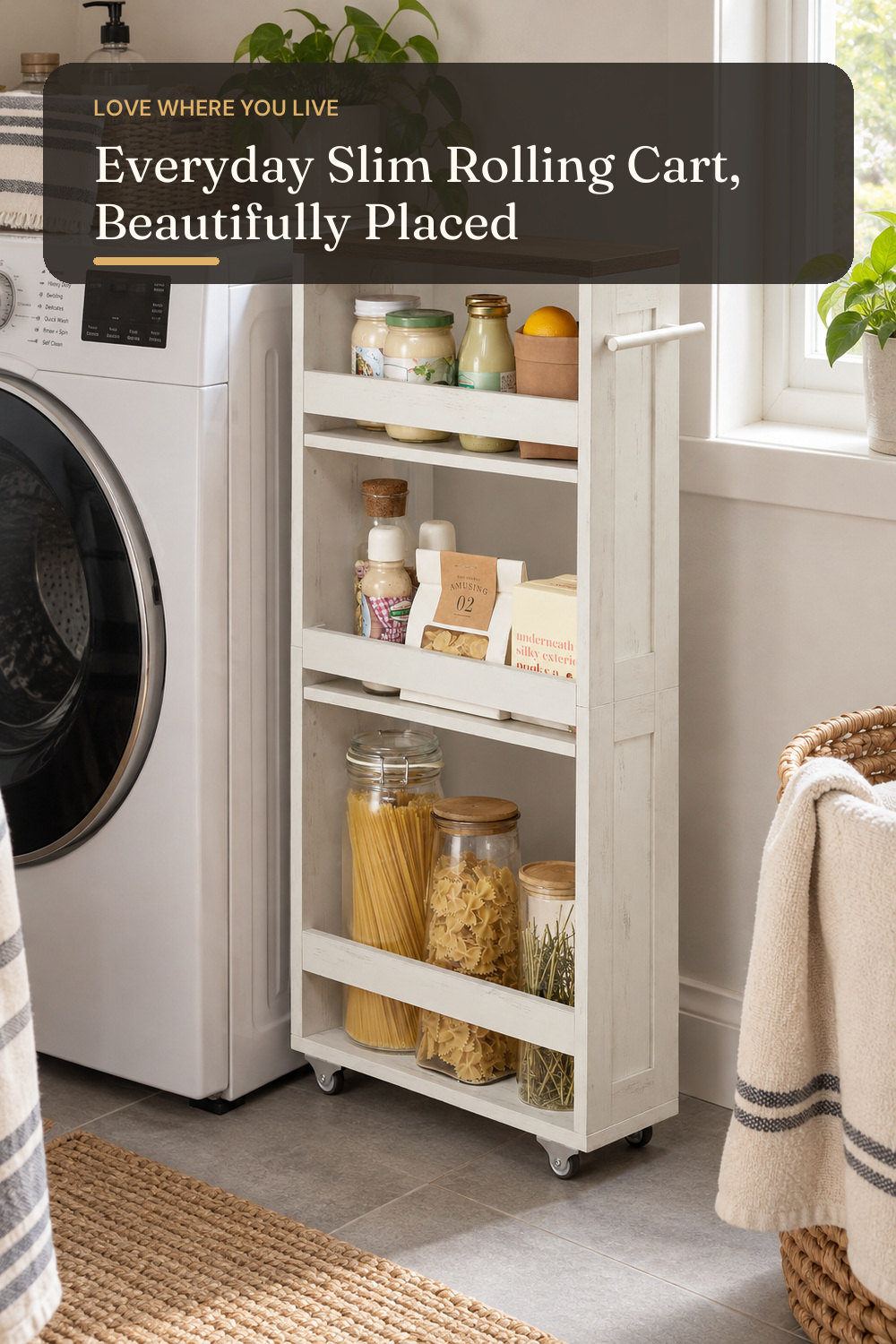 VASAGLE 4-Tier Slide-Out Storage Cart, Slim Kitchen Cart with Wheels; styling inspiration