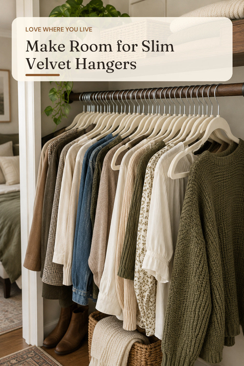 Amazon Basics Slim Velvet Non-Slip Space Saving Suit Clothes Hangers for Closet Organization, Ivory/Beige, 100-Pack; styling inspiration