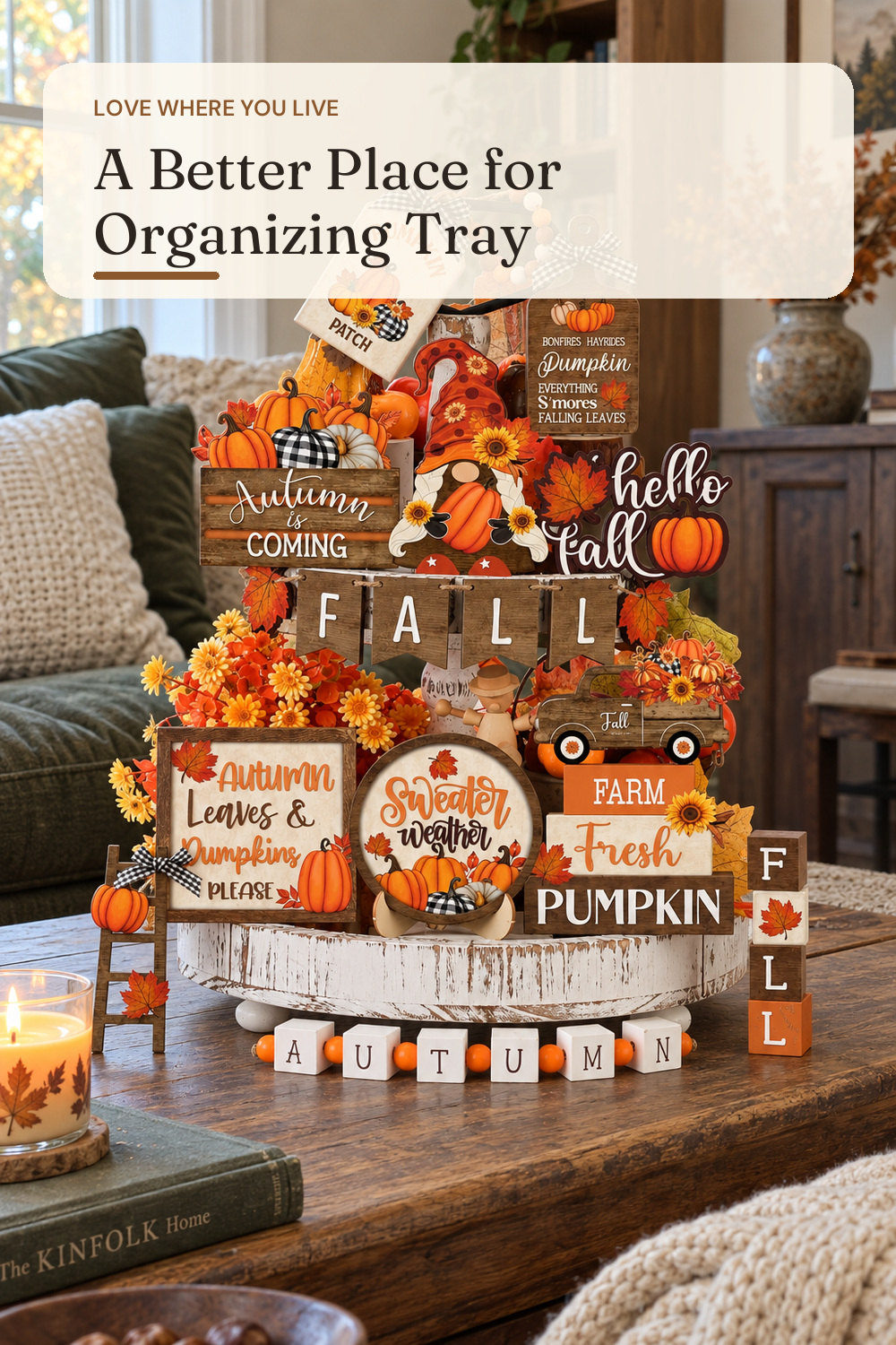 Maitys 21 Pcs Fall Tiered Tray Decor Set Vintage Pumpkin Gnome Truck; styling inspiration
