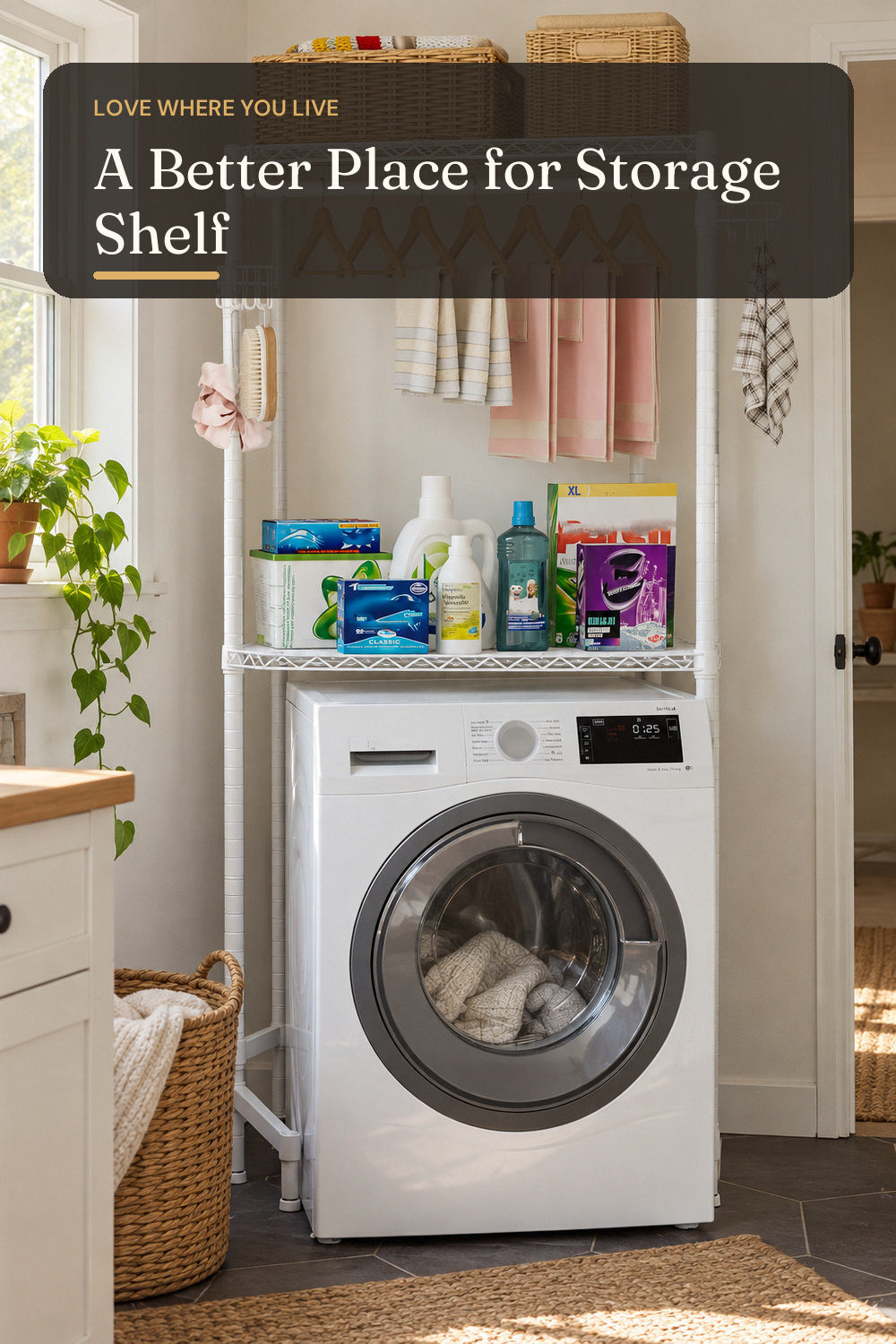 Golpart Laundry Organizer Shelves Over the Washer and Dryer Storage Shelf; styling inspiration