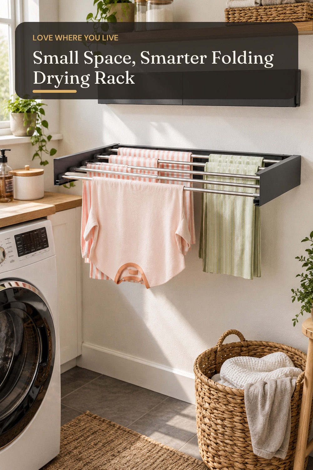 Vikaqi Wall Mounted Clothes Drying Rack 32", Foldable Wall Mount Laundry Rack Folding Indoor, Drying Rack Clothing Collapsible, Hidden Space Saver with Wall Template, 5 Rods, Black; styling inspiration