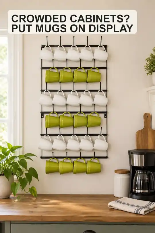 Wall Mounted Mug Rack for a Collected, Space-Saving Coffee Bar