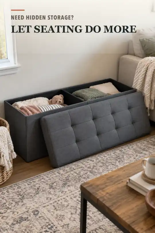 Storage Ottoman for Small Living Room Seating and Storage