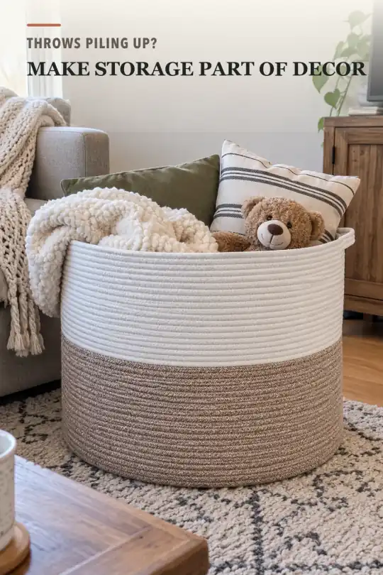 Blanket Basket for Living Room Blanket Storage and Organization