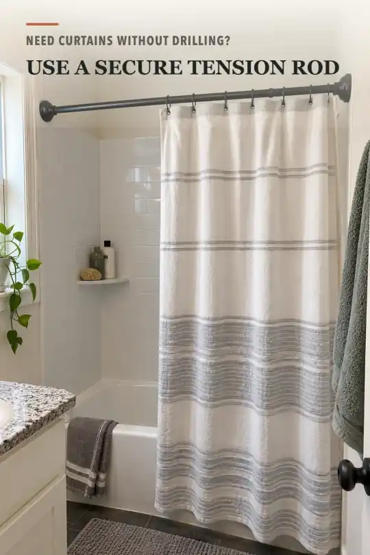 Shower Curtain Tension Rod for No Drill Bathroom Storage Ideas
