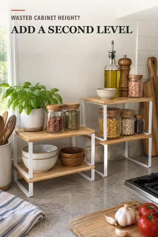 Cabinet Shelf Riser Ideas for Kitchen Cabinet Organization and Storage