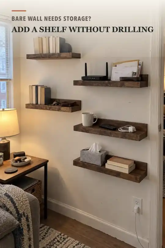 No Drill Floating Shelves for Wall Decor and Renter Friendly Storage Ideas