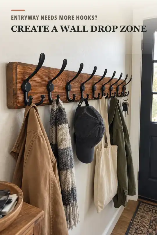Wall Mount Coat Rack for Entryway Coats, Bags, and Keys