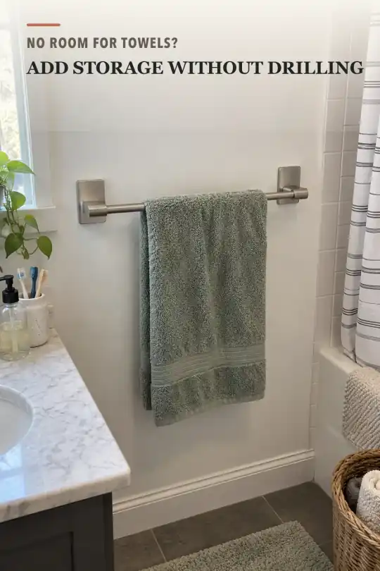 No Drill Towel Rack for Renter Friendly Bathroom Storage Ideas