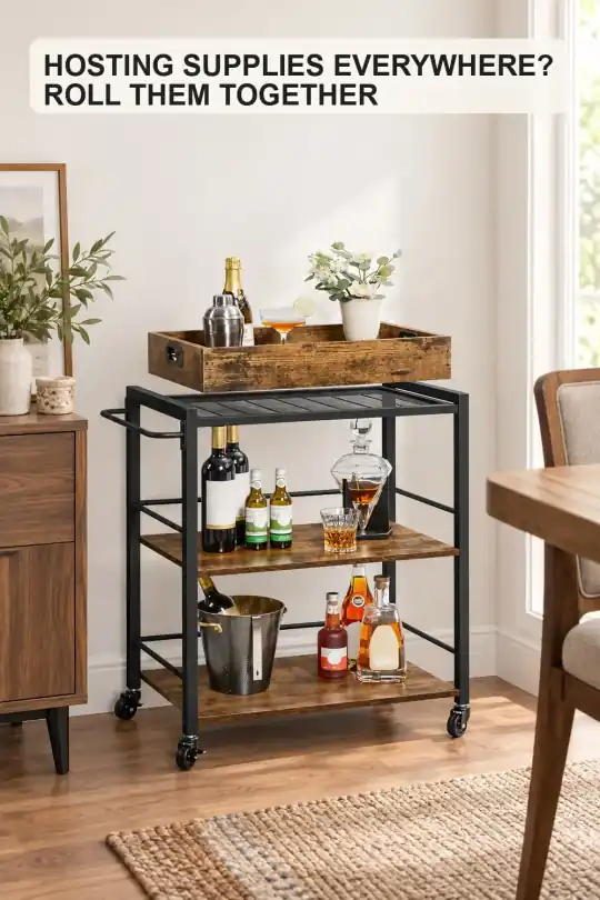 Bar Cart With Wheels for a Small, Guest-Ready Hosting Station