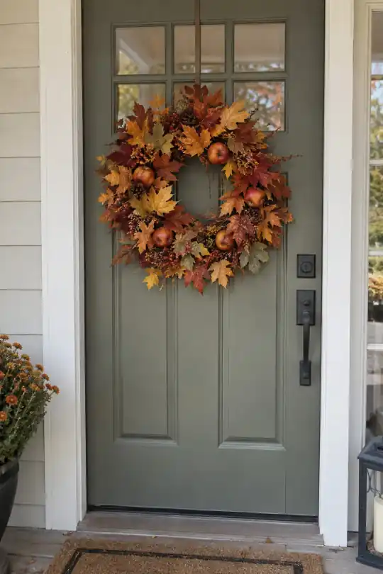 Autumn wreath and a welcoming front porch