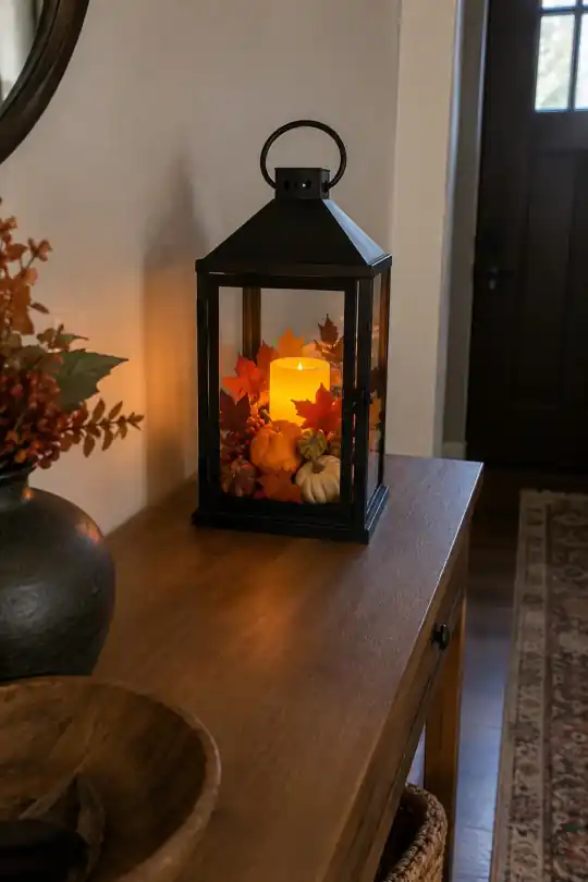 Light-Up Leaves and Gourds Lantern Decoration, Multicolor, 12 in, Fall by Way To Celebrate; styling illustration