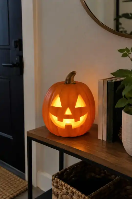 Light-Up Jack-o-Lantern, Orange, 9 in, Halloween by Way To Celebrate; styling illustration