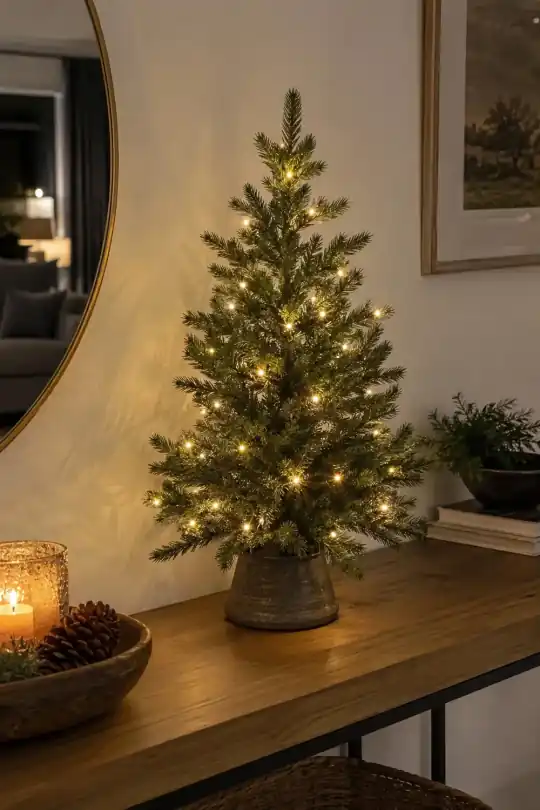 Holiday Time Prelit Noble Spruce Artificial Tree, Green, 2 ft, 35 Warm White LEDs; styling illustration