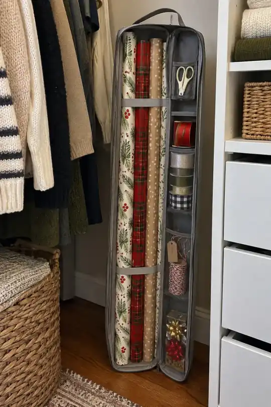 Innovative Home Creations Pop-Open Gift Wrap Organizer, 39.3 x 9.8 in; styling illustration