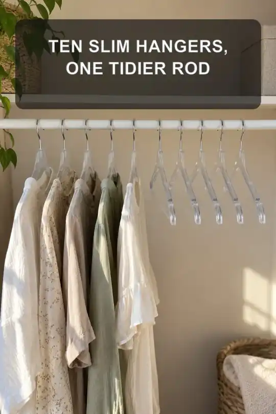 Clear Slim Clothes Hangers for a Tidier, Space-Saving Closet; styling illustration