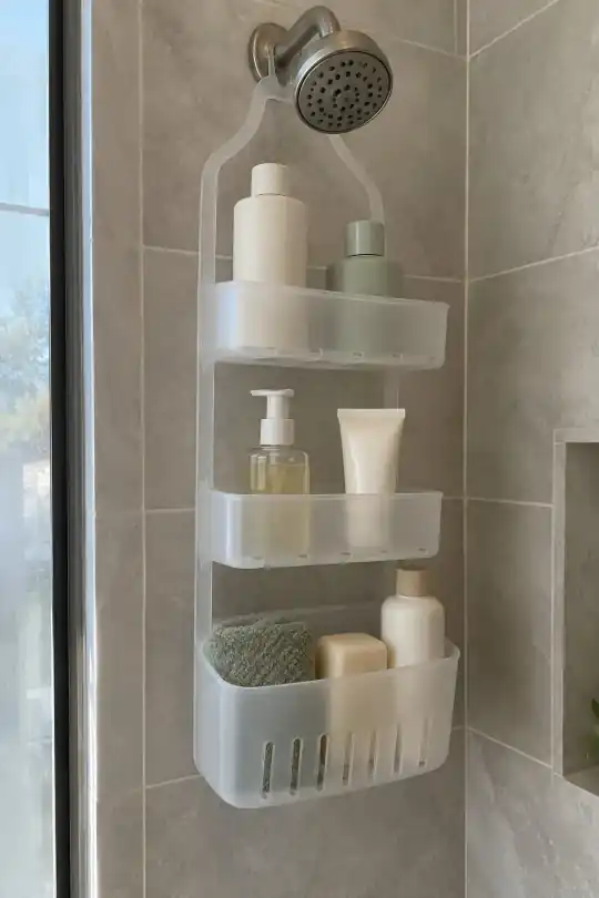 Mainstays Large Over-the-Shower Caddy, Frosty; styling illustration