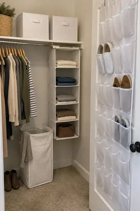 Mainstays 5-Piece Closet Organizer Set, Arctic White; styling illustration