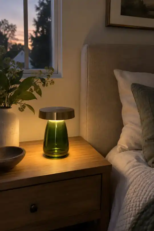 Green Glass Rechargeable Led Lamp for a Renter-Friendly Update