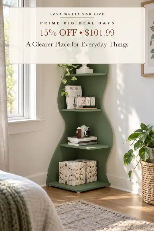 five-tier corner shelf; styling illustration