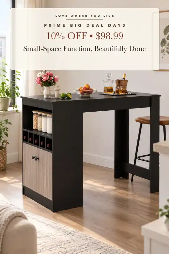 bar table with wine rack; styling illustration