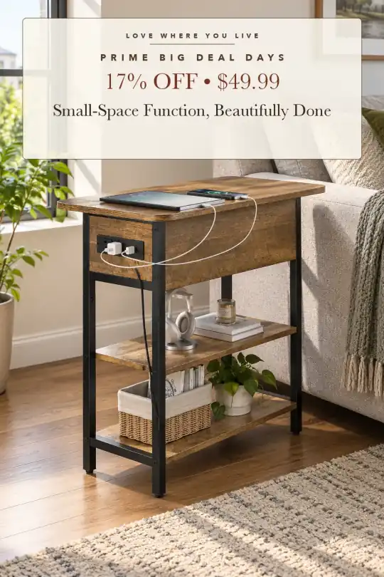 narrow charging end table; styling illustration