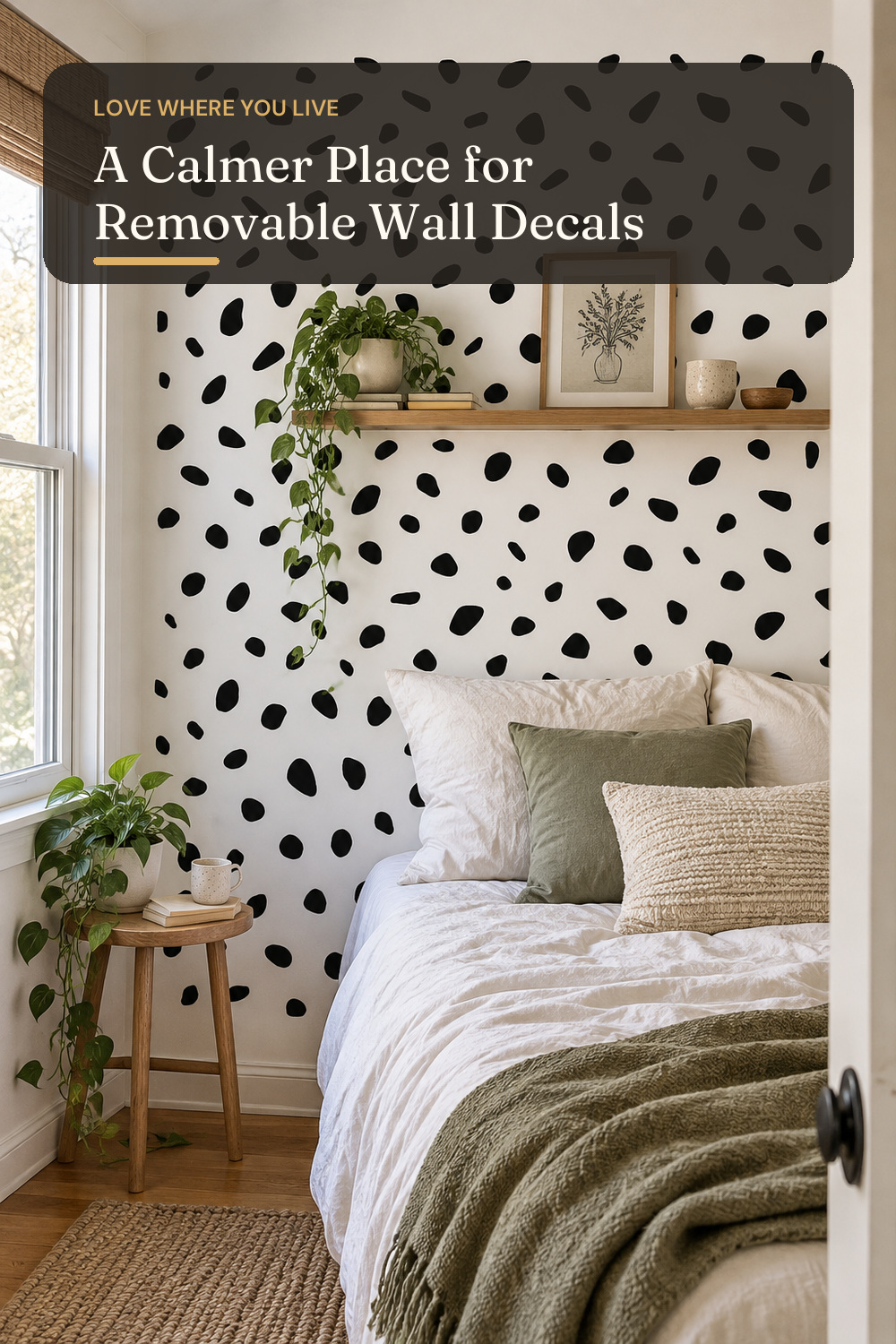 Black Polka Dot Wall Decals, Modern Dalmatian Spots Wall Décor; AI-generated styling illustration