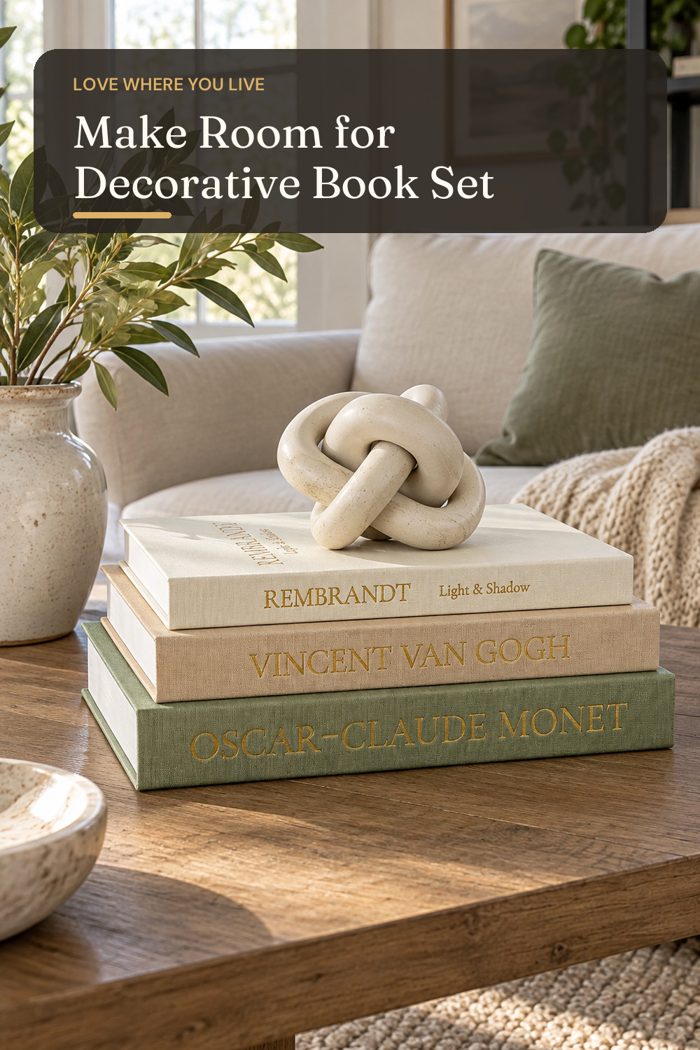 JARLINK Aesthetic Decorative Books, Set of 3 Linen Faux Book Boxes, Sage; AI-generated styling illustration