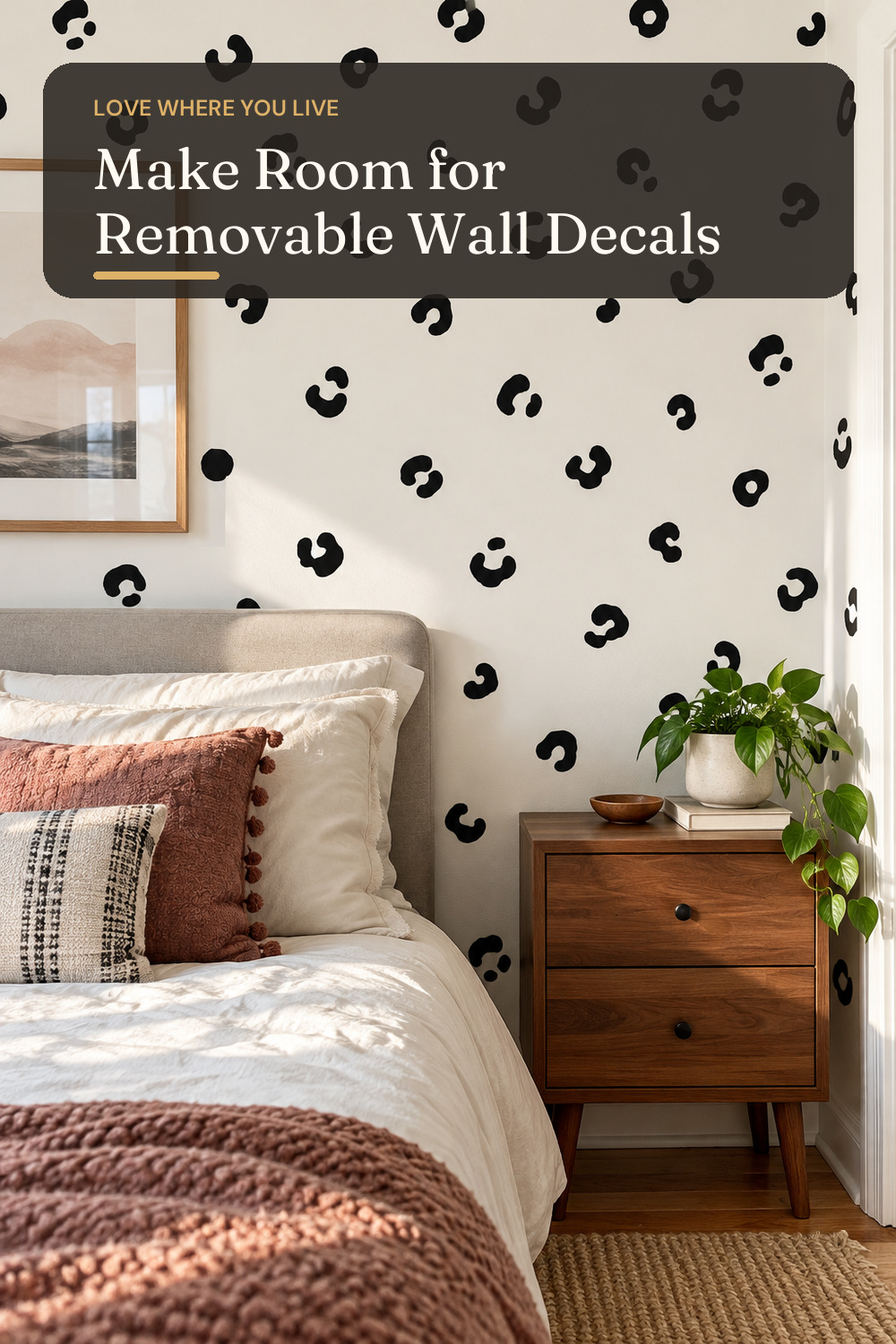 Black Cheetah Spot Wall Decals, Modern Leopard Print Wall Décor; AI-generated styling illustration