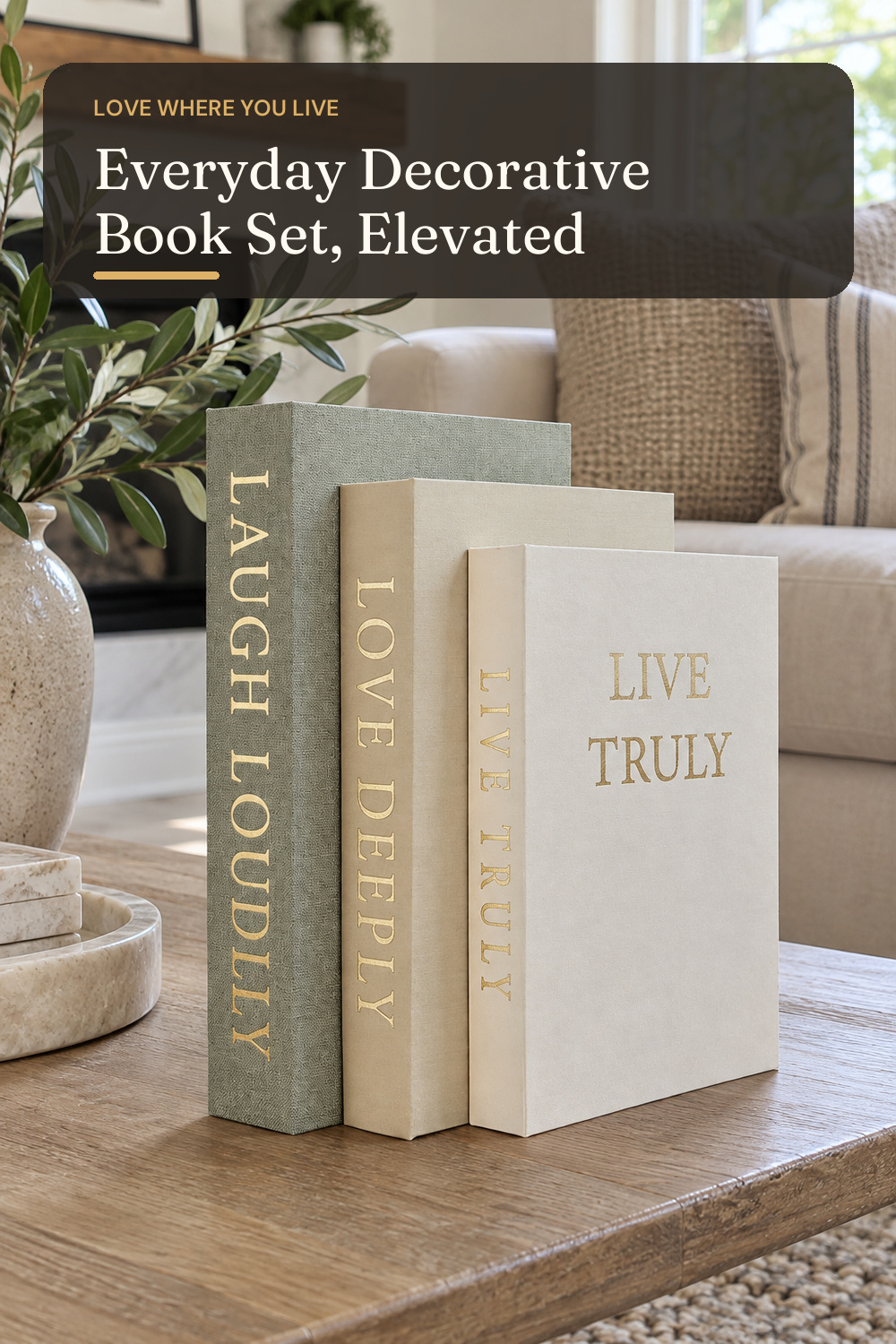 Aesthetic Decorative Books, Set of 3 Linen Faux Books for Decoration; AI-generated styling illustration
