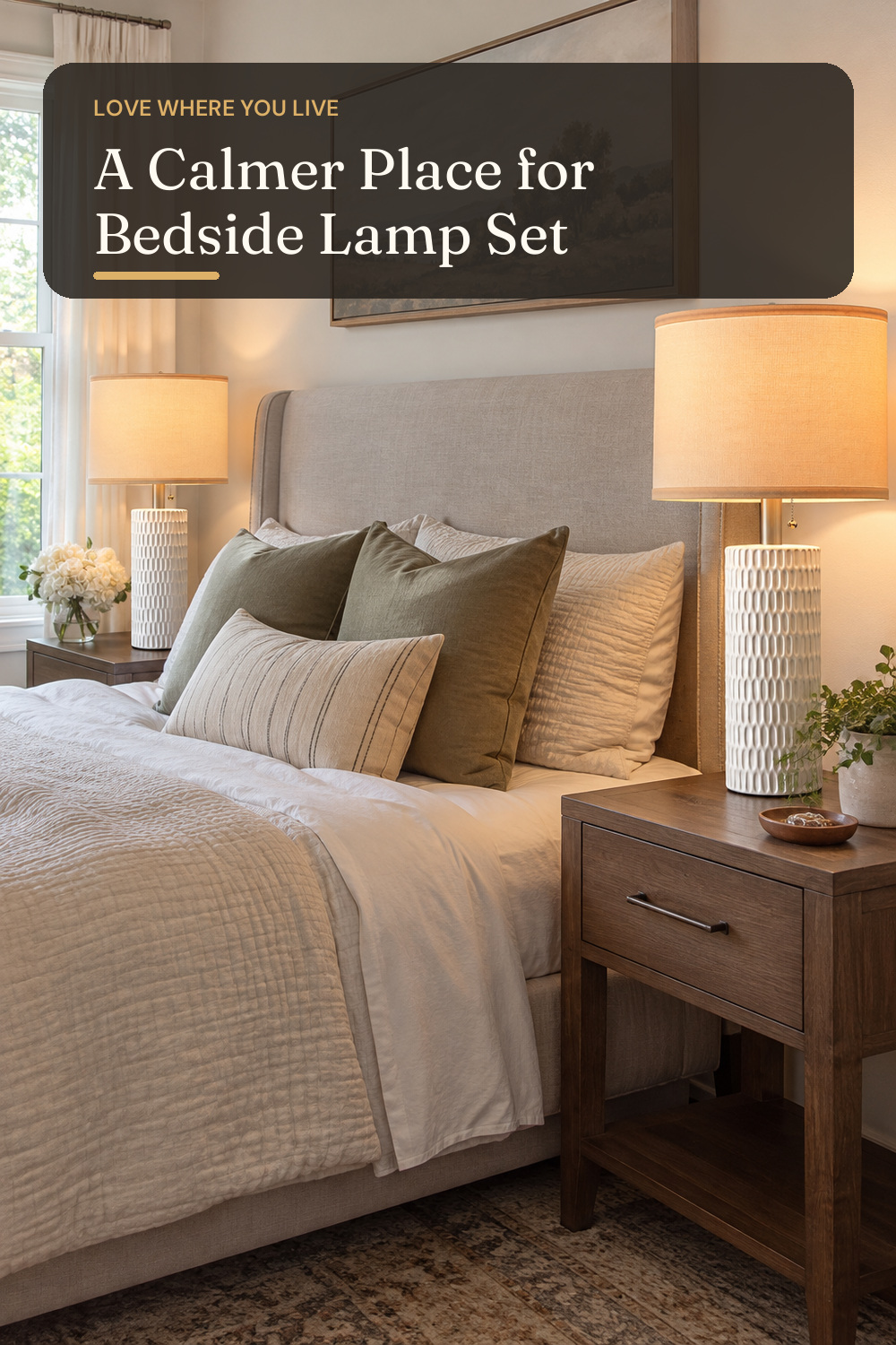 Reaketon 20" Modern Ceramic Table Lamps Set of 2, Lamps for Bedroom, White; AI-generated styling illustration