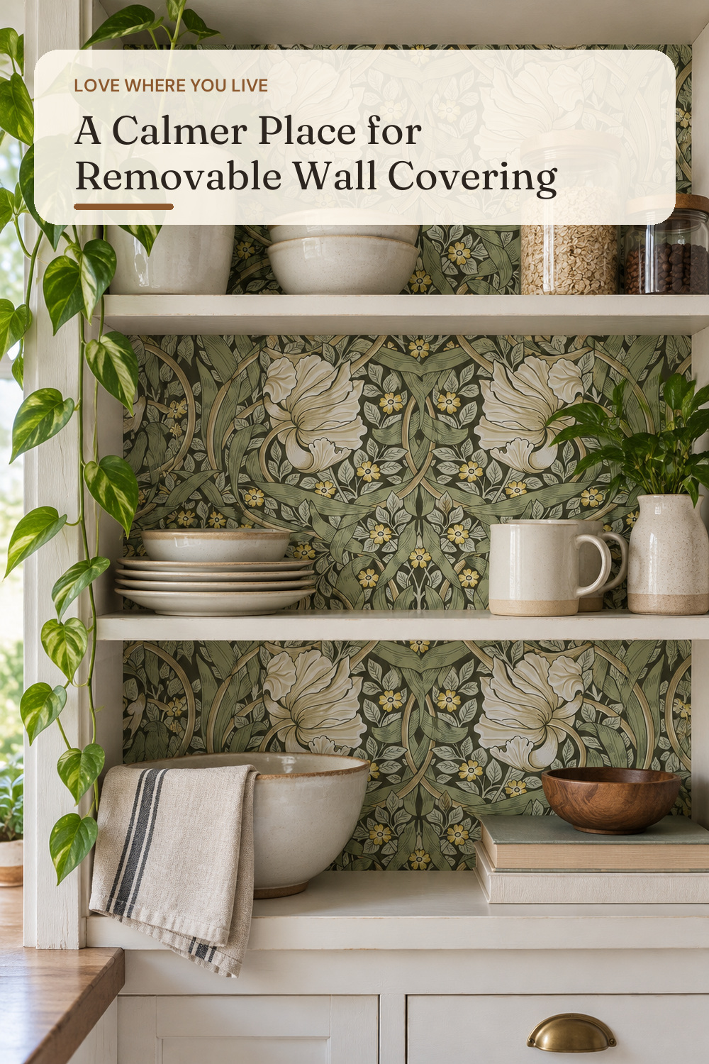HAOKHOME William Morris Wallpaper Vintage Wall Paper Sage Green Removable; AI-generated styling illustration