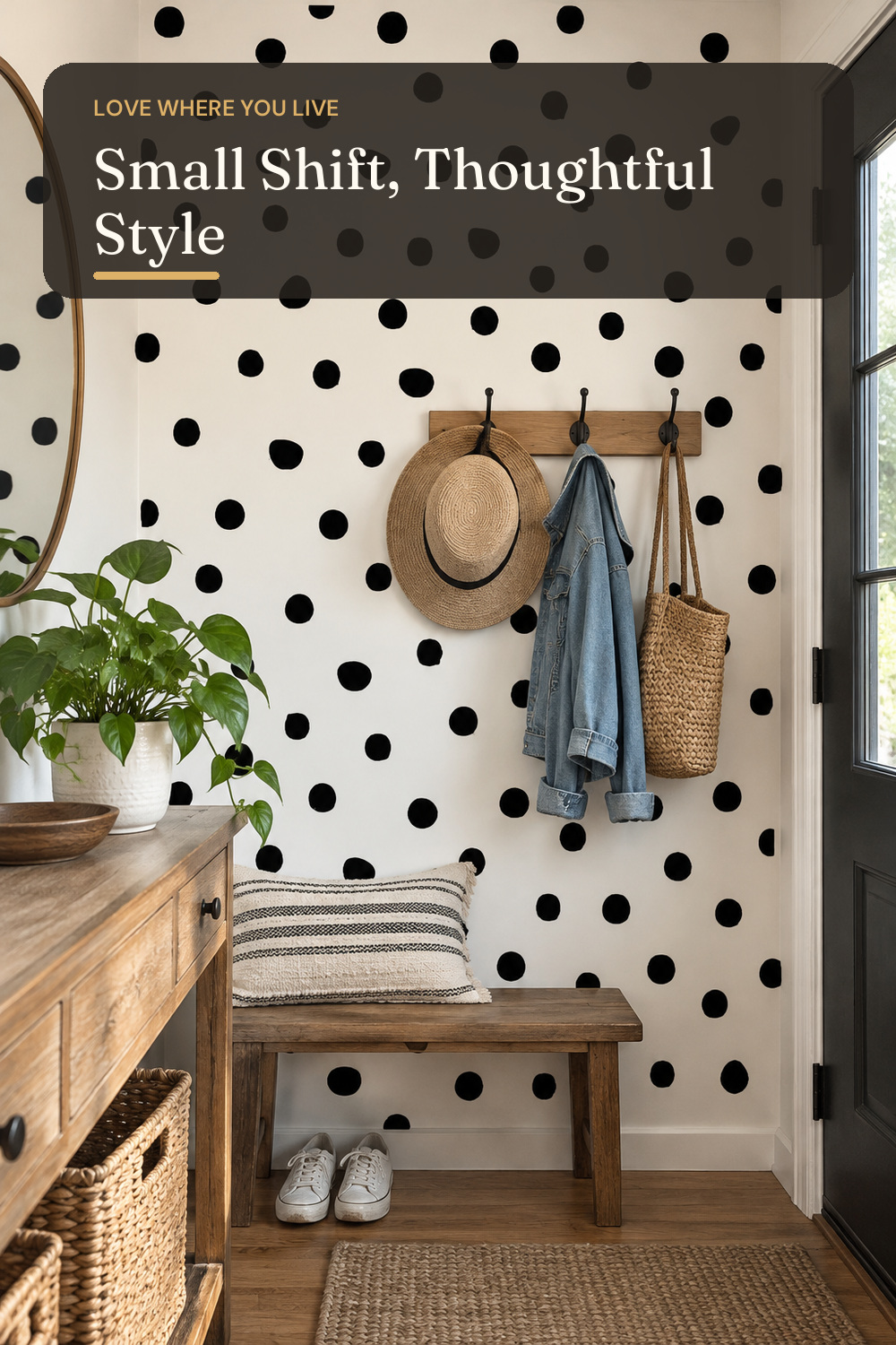 Outus 500 Pcs Polka Dot Wall Decals, Black Boho Dots Stickers; AI-generated styling illustration