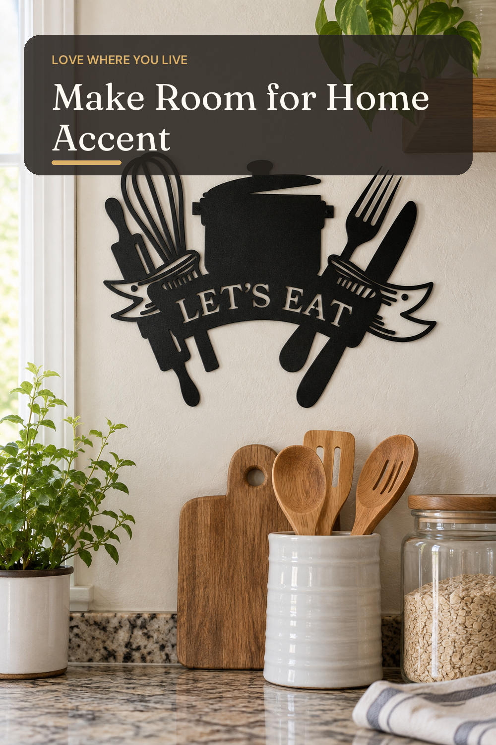 XORT Vintage Farmhouse Let's Eat Kitchen Metal Wall Plaque Art Sign; AI-generated styling illustration