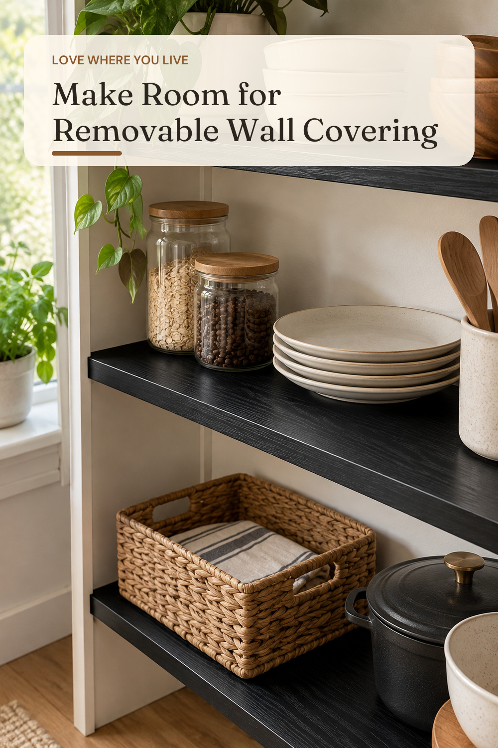 Homease Black Wood Grain Contact Paper 24 x 196 in, Self-Adhesive Wallpaper Peel and Stick Removable Decorative Wall Covering Vinyl Film for Shelf Liner Furniture Kitchen Cabinet Countertop Drawer; AI-generated styling illustration