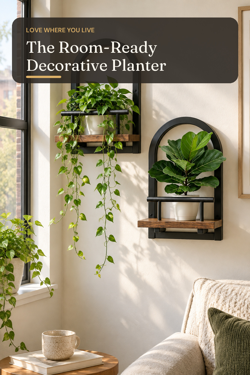 Amaoot Floating Shelves Set for 2, Wall Plant Holder Shelf, Wall Planters; AI-generated styling illustration