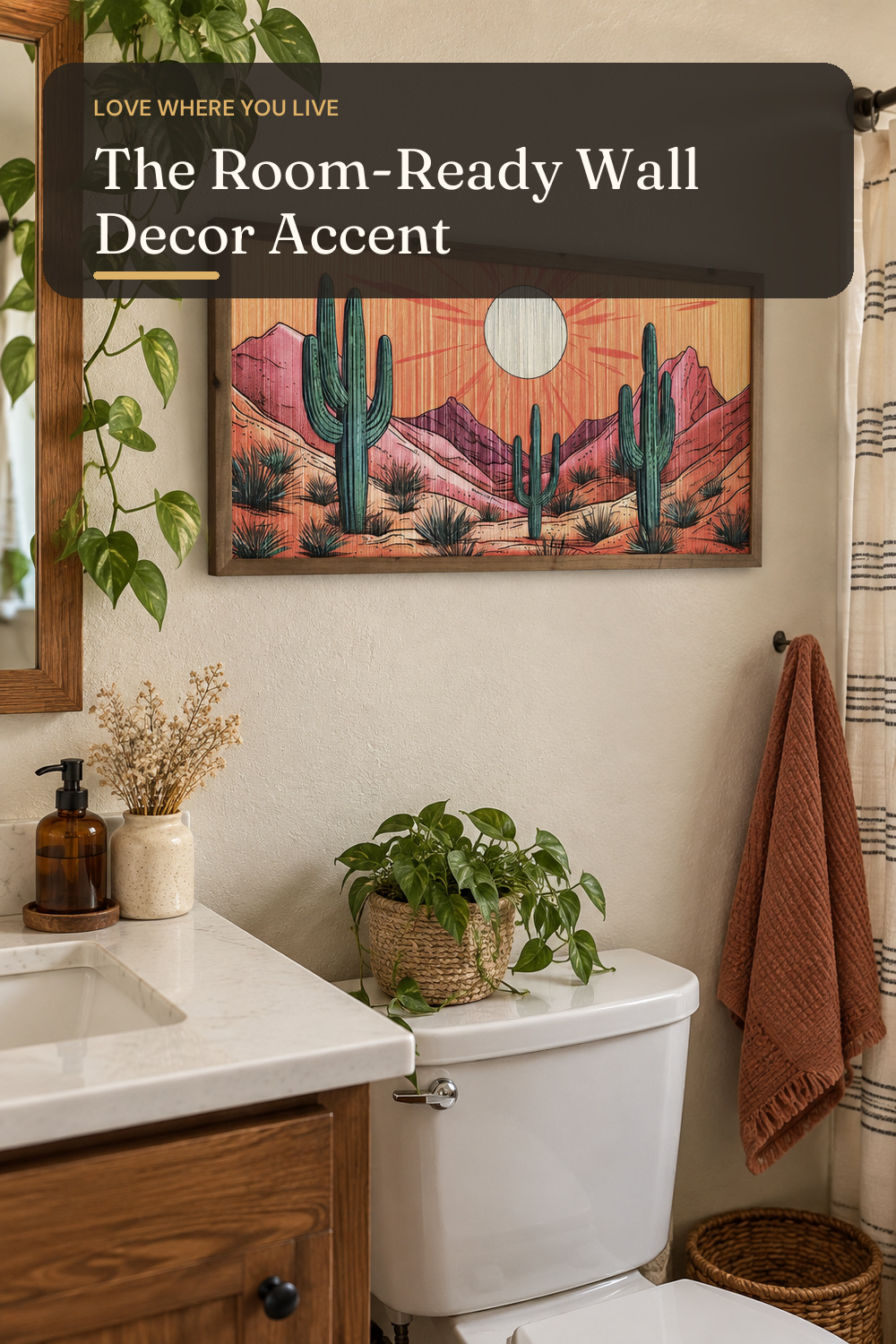 flangairy 24x12 Inch Cactus Macrame Wall Art, Southwestern Desert Decor; AI-generated styling illustration