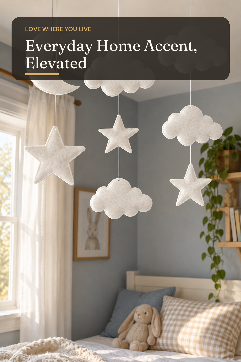 Ayfjovs 8pcs 3D Hanging Cloud Set with Moon and Stars for Ceiling Decor; AI-generated styling illustration