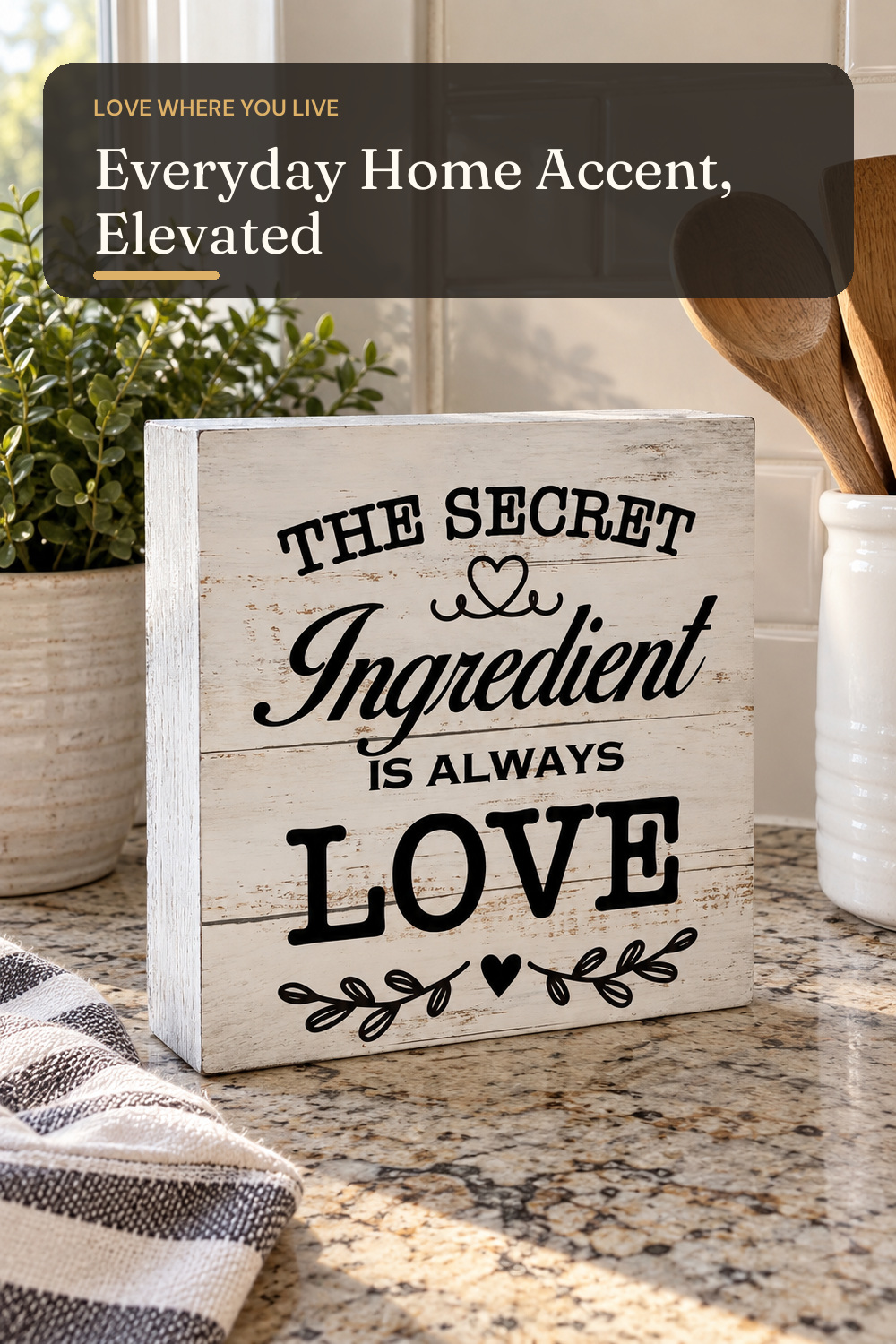Secret Ingredient Is Always Love Kitchen Quote Wood Box Sign; AI-generated styling illustration