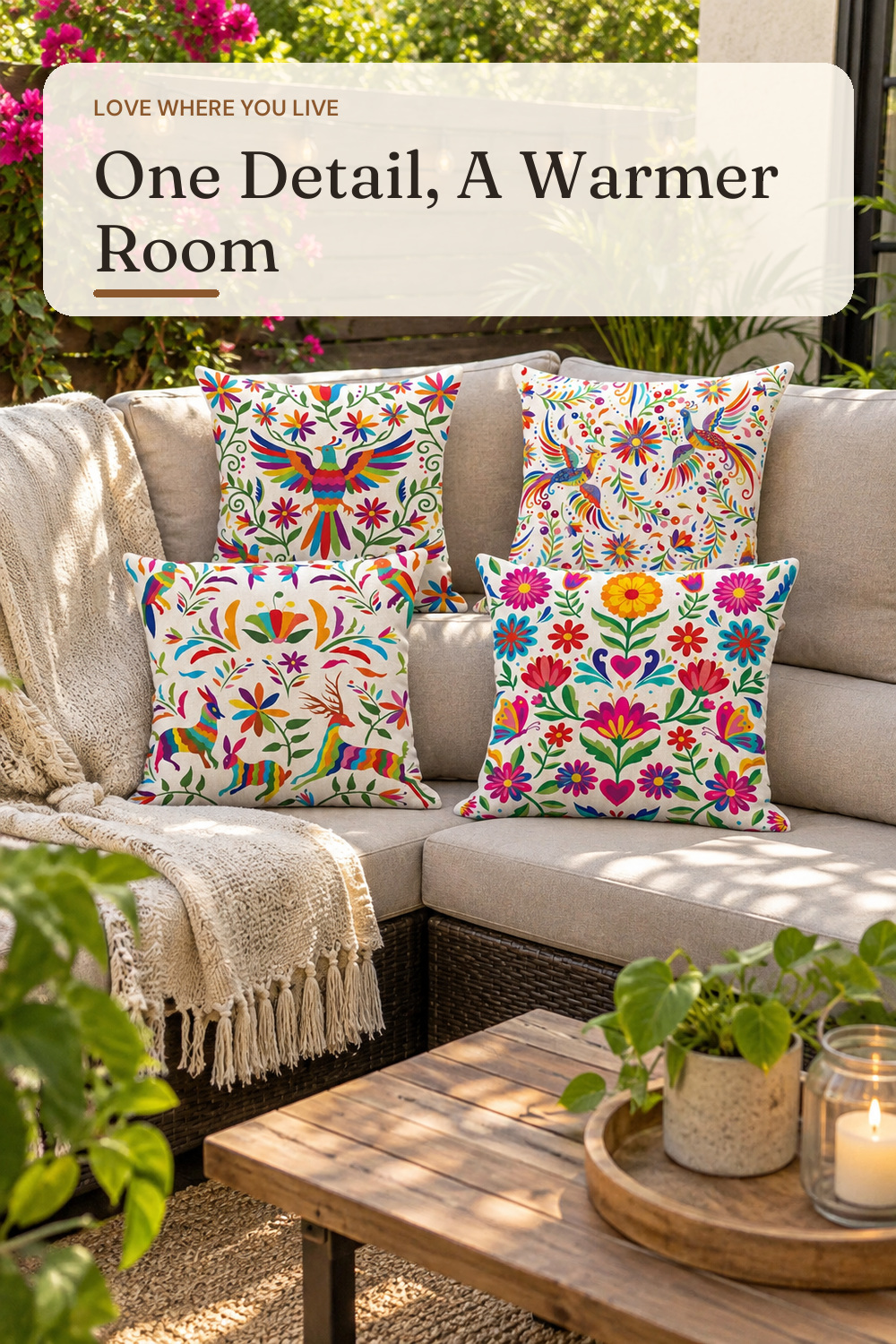 Sanwarm Linen Throw Pillow Covers Set of 4, 16 x 16 Inch, Mexican Ethnic; AI-generated styling illustration
